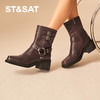 【绒里可选】星期六摩登方头铆钉粗跟时装短靴SSC4116400/SSC4118400 商品缩略图2
