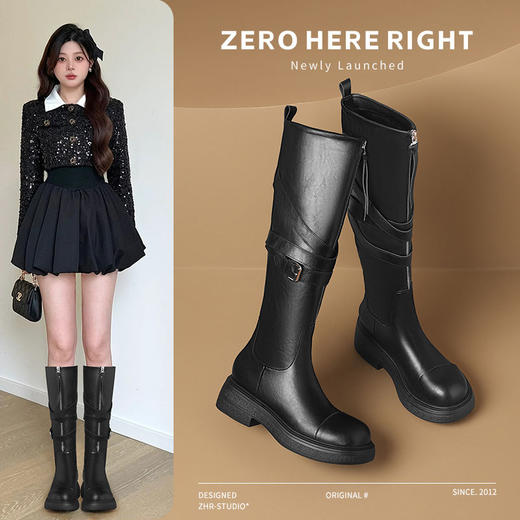 ZHR则则废土风长筒靴复古骑士靴2024新款英伦百搭长靴厚底女靴子 商品图0