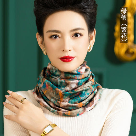 纯羊毛印花围脖，女士防寒脖套百搭保暖羊毛长围巾WY-1005X 商品图7