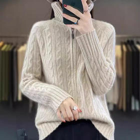 秋冬季女士毛衣小外套新款女装秋冬宽松针织外穿拉链纯色开衫