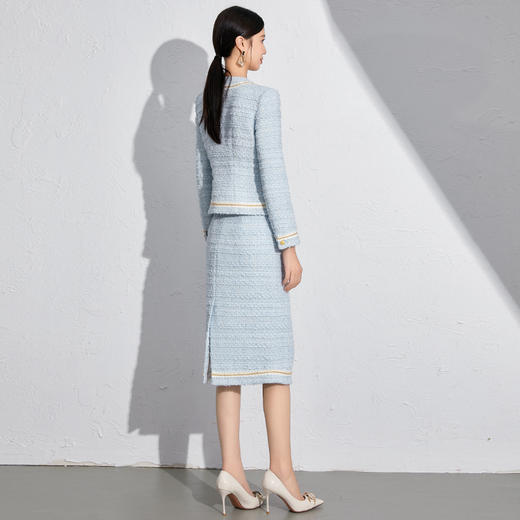 IWY/淡蓝色职业装套裙小香风外套秋冬千金优雅中长裙教师公开课厚款24CS590 商品图3