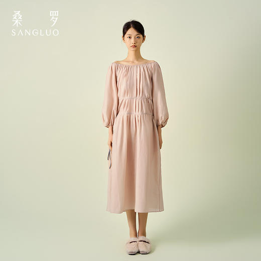 积分兑换复古宫廷风丝棉连衣裙SANGLUO桑罗收腰法式灯笼袖 商品图1