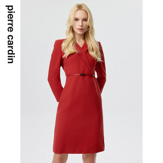 皮尔卡丹女装连衣裙春季新款休闲酒红色羊毛西装裙P3348E3929C0
 商品图4