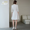 AD职场通勤米色圆领连衣裙女气质中长款大摆a字裙单排纽扣西装裙 商品缩略图4