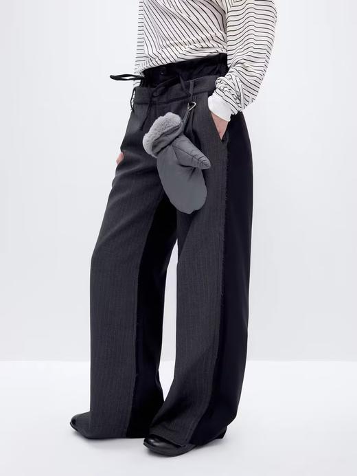 出逃赤岗西/24AWK112/设计挺括感双腰头撞色拼接条纹抽绳直筒休闲长裤 商品图2