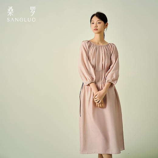 积分兑换复古宫廷风丝棉连衣裙SANGLUO桑罗收腰法式灯笼袖 商品图3