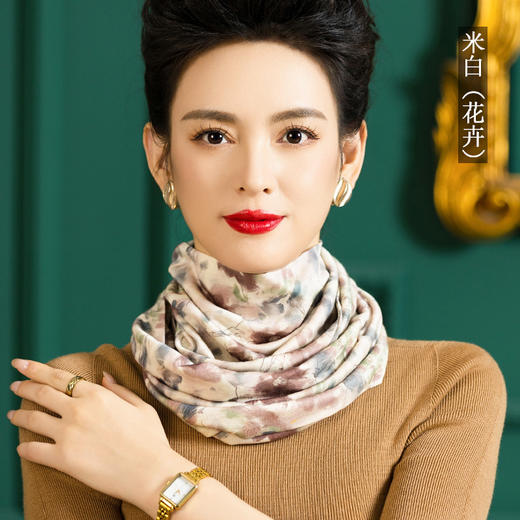 纯羊毛印花围脖，女士防寒脖套百搭保暖羊毛长围巾WY-1005X 商品图0