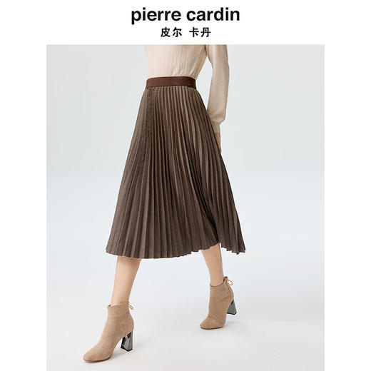 皮尔卡丹女装半身裙咖色中长款A字裙宽松显瘦百褶裙P3436S3988K0
 商品图4