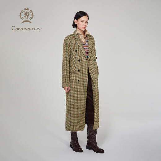 COCO ZONE 100绵羊毛秋冬复古格纹长款外套CC1C2150 商品图5