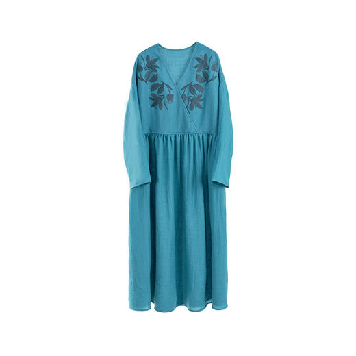 绽放旅行女装255朵/轻感100%全羊毛绣花V领落肩袖长袖廓形连衣裙 商品图3