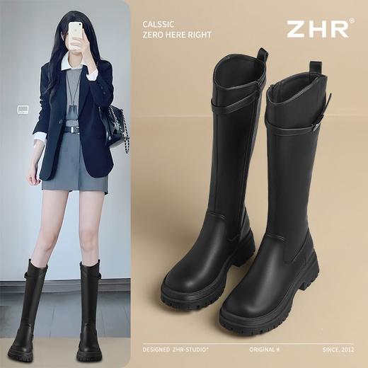 ZHR则则圆头厚底长筒靴2024新款加绒复古气质长靴显瘦骑士靴女靴 商品图2