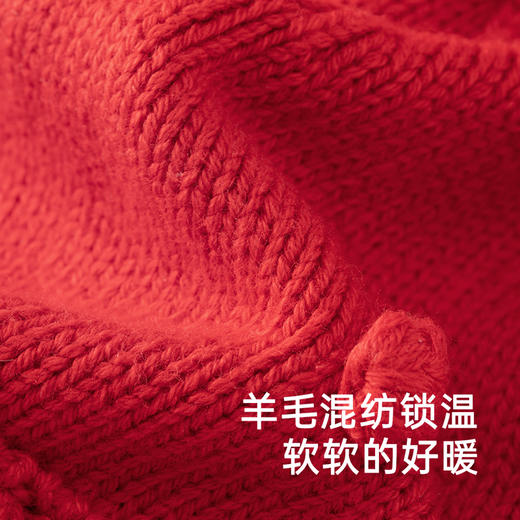 英氏婴儿帽子冬季羊毛保暖帽子男童女童喜庆新年毛织帽新款 商品图1