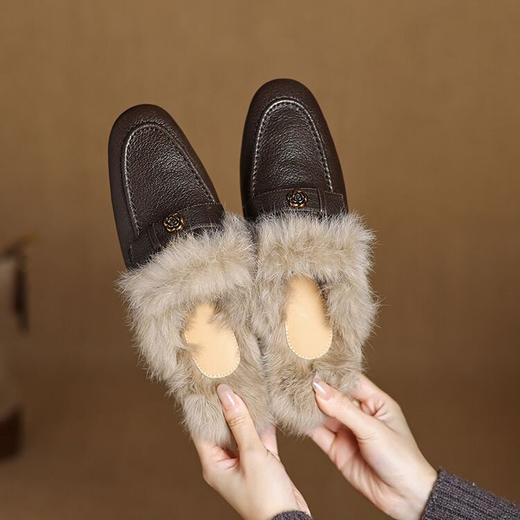 【预售5天】兔毛真皮毛毛拖鞋，山茶花加绒保暖包头穆勒鞋粗跟半拖鞋NGMZR&7951 商品图2