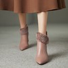 【预售5天】冬季新款藕粉色靴子女时尚羊羔毛水钻尖头加绒粗跟高跟短靴XHD&W308B 商品缩略图3