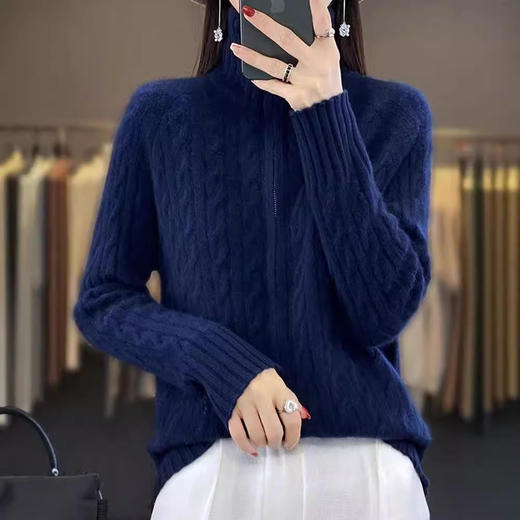 秋冬季女士毛衣小外套新款女装秋冬宽松针织外穿拉链纯色开衫 商品图1