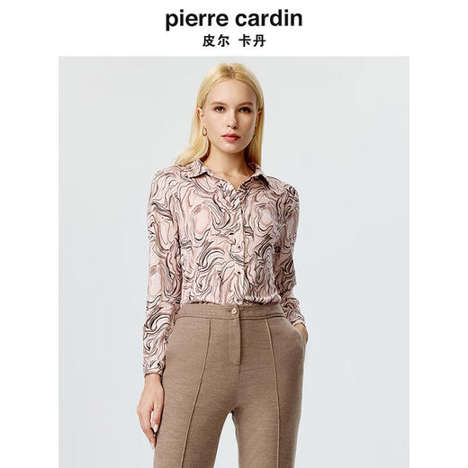 皮尔卡丹女装衬衫复古印花羊毛内搭通勤时尚上衣P3429B3963M3
 商品图1
