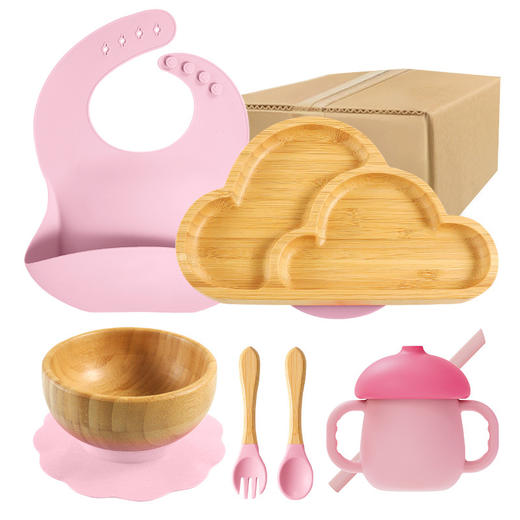 【竹制材质健康环保，可重复使用】螃蟹云朵大象汽车恐龙竹制餐盘 婴儿吸盘碗 分格竹盘叉勺 分格设计 不串味不混味-QQ 商品图3