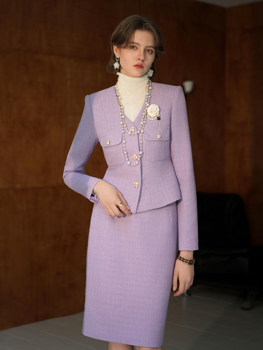 AD紫色小香风套装2024新款女装秋季高端女神范贵妇名媛两件套裙 商品图6