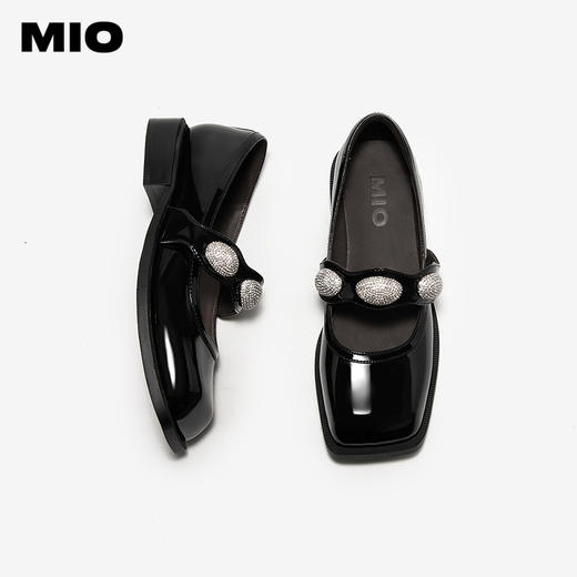 MIO米奥春款复古星光方头玛丽珍鞋黑色圆头小皮鞋粗跟闪钻女单鞋M251430146 商品图3