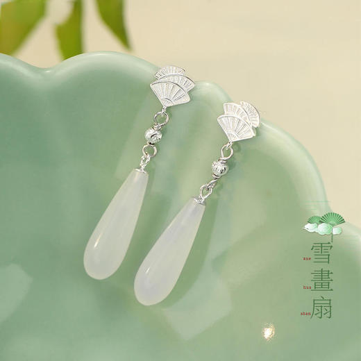 【如意扇】S925银扇形白玉髓流苏耳钉【JHY-E000946Y】 商品图0