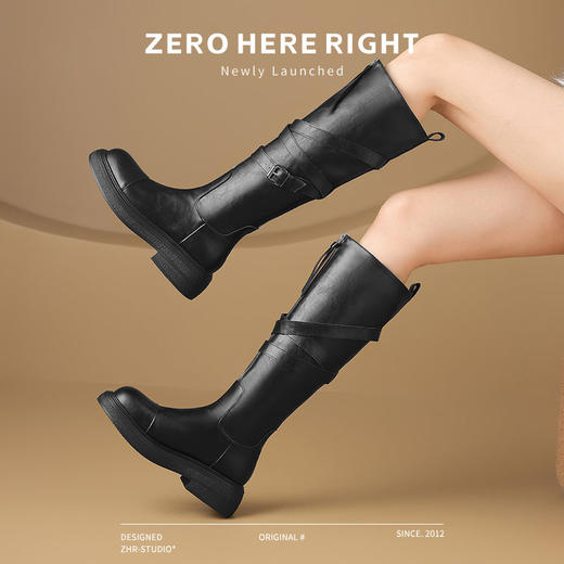 ZHR则则废土风长筒靴复古骑士靴2024新款英伦百搭长靴厚底女靴子 商品图4