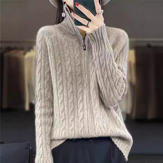 秋冬季女士毛衣小外套新款女装秋冬宽松针织外穿拉链纯色开衫 商品图2