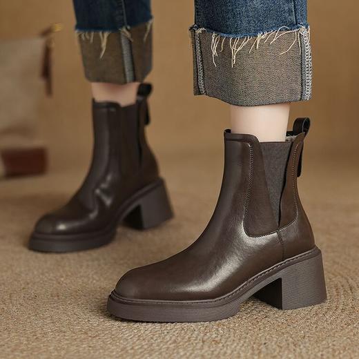 【预售5天】真羊毛保暖加厚一体厚底高跟雪地切尔西靴粗跟真皮毛毛短靴女NGMZR&7959 商品图1