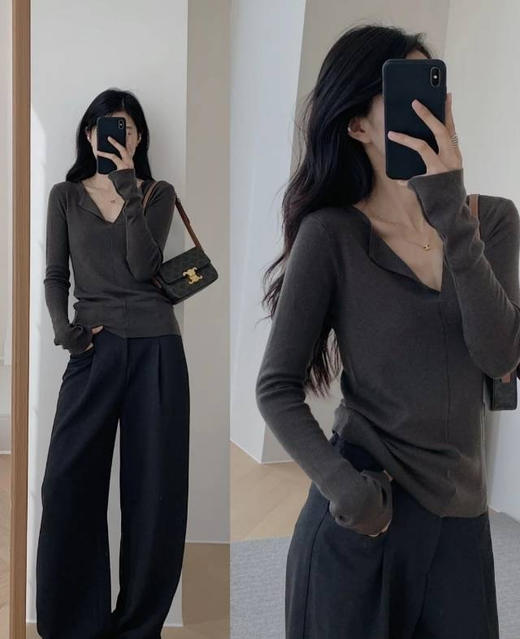 两件立减20元❗️🔥脱下大衣最美的打底衫❗️【抗起球！V领显瘦纸片人针织衫】不止显瘦还显白  打底届的精英❗自然翻叠领～舒适纯欲简约风~ 商品图1