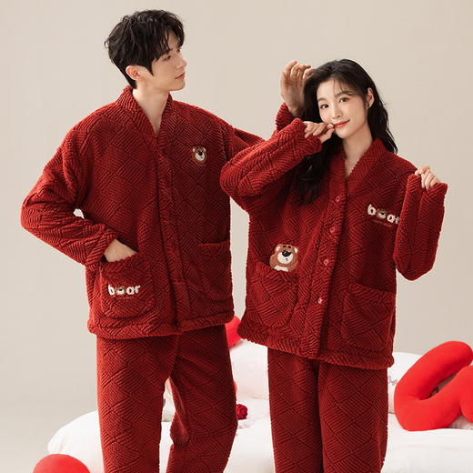 【加厚保暖！法兰绒情侣睡衣】无惧寒冷，又柔又暖，又宠你！秋冬季珊瑚绒女款卡通冬天男士家居服套装2025马年本命年内衣 商品图0