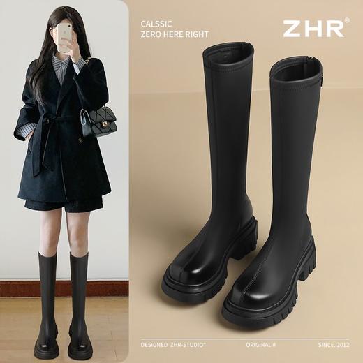 ZHR则则长筒靴加绒厚底骑士靴气质百搭2024新款显瘦长靴时尚女靴 商品图1