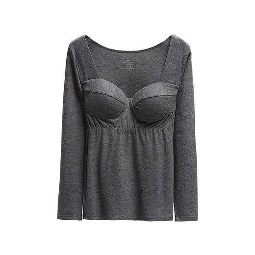 【轻薄x蓄热保暖长袖，ZHAO杯一体，细腻柔软】秋冬新款保暖衣 纯欲长袖 加绒打底衫薄款 秋衣带胸垫保暖内衣女内搭-QQ 商品图5