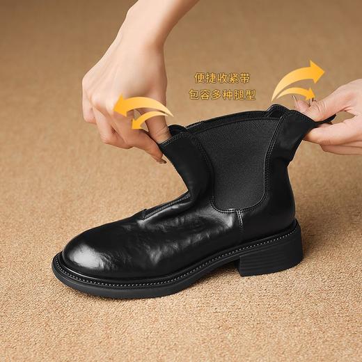 ZHR则则褶皱厚底切尔西靴女2024新款冬高级复古短靴加绒粗跟皮靴 商品图7