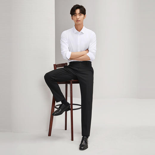 【含羊毛】柒牌男装西裤男2025秋冬新款人字纹修身商务直筒长裤子127H71800 商品图3