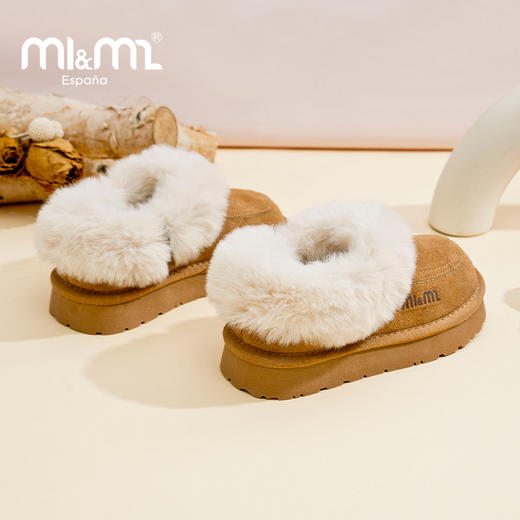 M1&M2M压印翻毛小短靴时尚休闲百搭软底舒适加厚鞋保暖秋冬毛毛鞋M91244321 商品图3