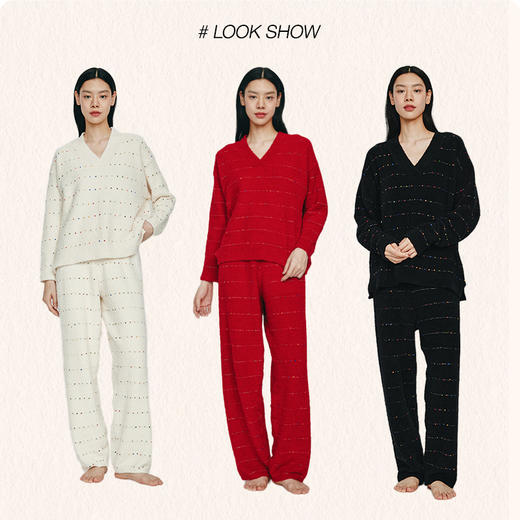 从轻 秋冬家居服豆豆绒系列叠襟V领套头七彩纱混纺保暖两件套睡衣 商品图4