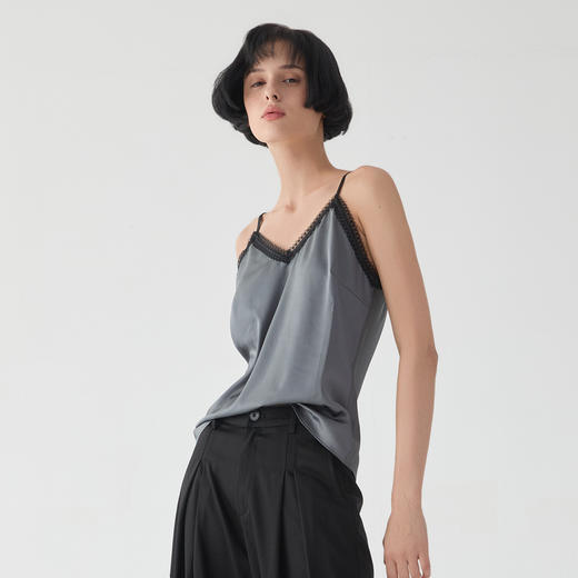 谜底纯色细吊带2025春季新款百搭V领宽松内搭上衣女无袖255MN3001 商品图1