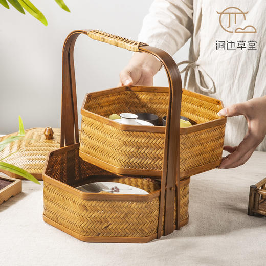 手工竹编楚湘双层提盒 商品图4