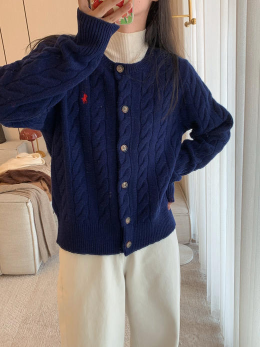 1013-4极限特惠 25新色 RL小马刺绣 羊毛羊绒 经典复古绞花 麻花针织开衫 商品图10