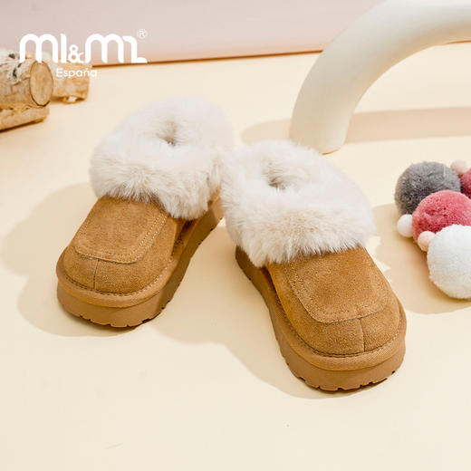 M1&M2M压印翻毛小短靴时尚休闲百搭软底舒适加厚鞋保暖秋冬毛毛鞋M91244321 商品图4