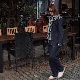 【顺丰包邮】34806 洛诗琳时尚松弛感牛仔蓝色亚麻棉西装外套631