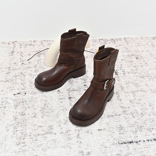 经典鲨2024年冬季新款百搭圆头平底单里潮酷时尚短筒靴子女KW185-D58021 商品图2