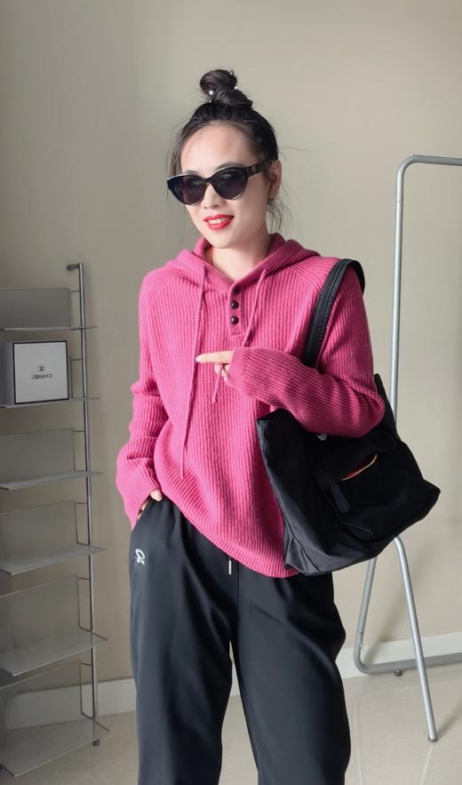 高品羊毛15%羊绒连帽坑条帽衫 商品图3