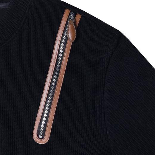 秋冬季新款时尚个性美式纯色拼接拉链针织圆领毛衣百搭简约潮流 商品图3