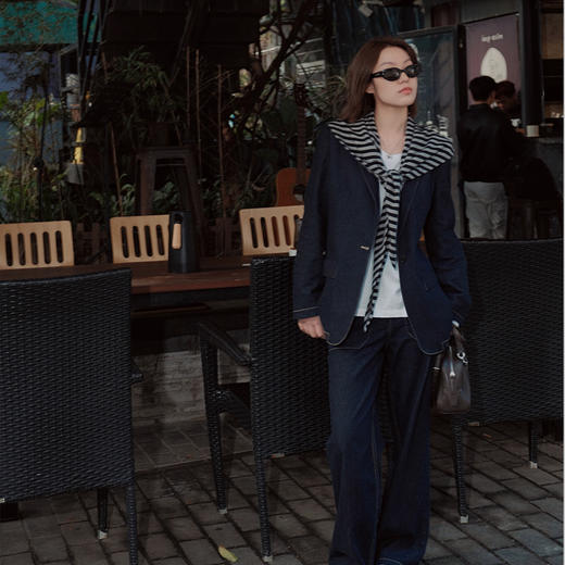 【顺丰包邮】34806 洛诗琳时尚松弛感牛仔蓝色亚麻棉西装外套631 商品图3