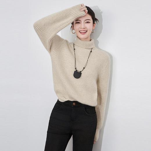 【高货wl】全新升级【铂金会员220/天猫299/差价79】(95749) 洛诗琳新款法式慵懒风简约长袖高领宽松套头打底针织衫女 商品图4