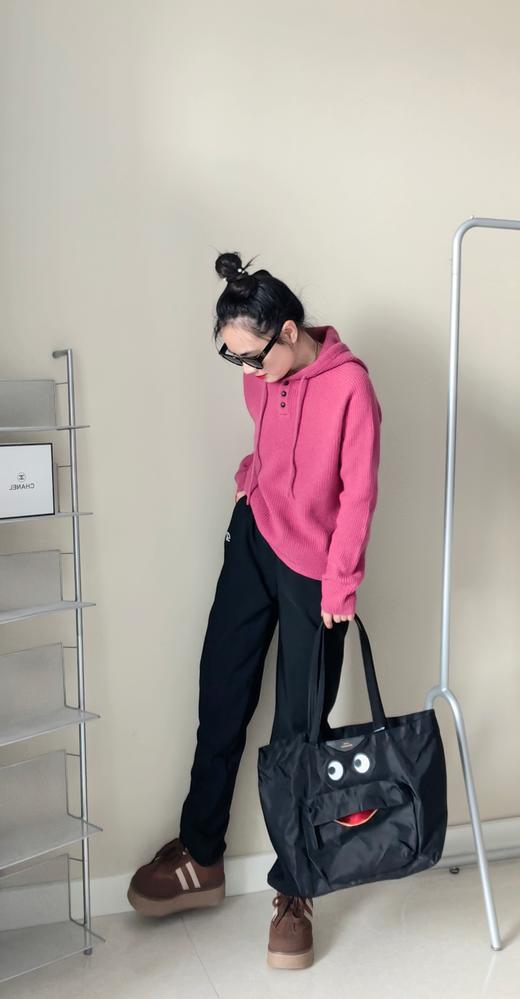 高品羊毛15%羊绒连帽坑条帽衫 商品图4