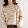 丁摩 羊毛混纺秋冬新款女宽松条纹圆领短款内搭毛衣打底上衣针织衫4ZF-02 商品缩略图2