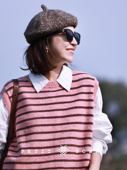 PETIT SCHAN小闪 CLO#629 Pop Rocks 跳跳糖 羊毛缤纷彩点纱圆领条纹背心 商品图0