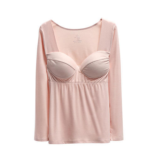 【轻薄x蓄热保暖长袖，ZHAO杯一体，细腻柔软】秋冬新款保暖衣 纯欲长袖 加绒打底衫薄款 秋衣带胸垫保暖内衣女内搭-QQ 商品图8