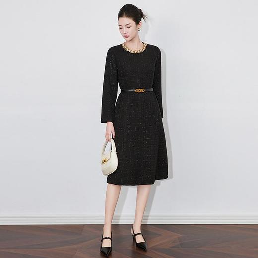 【高货wl】全新升级【铂金会员413/天猫559/差价146】(95546) 洛诗琳秋冬新款小香风重工圆领金钻亮丝时尚洋气连衣裙 商品图0